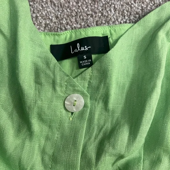 Green Linen Mini Dress w/ Pockets from Lulus. Size Small. - Picture 5 of 5